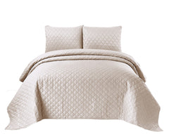 Quilted Emboss Bedspread Comforter - 3 Piece Bed Set - Cream