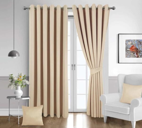Beige Blackout curtains  Eyelet Ready Made Pair & 2 Tie Backs