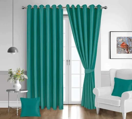 Teal Blackout curtains Eyelet Ready Made Pair & 2 Tie Backs